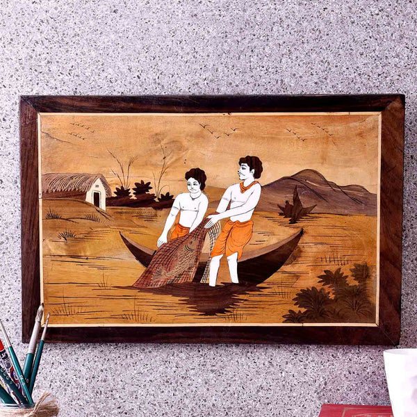 Fishermen At Work Wooden Painting