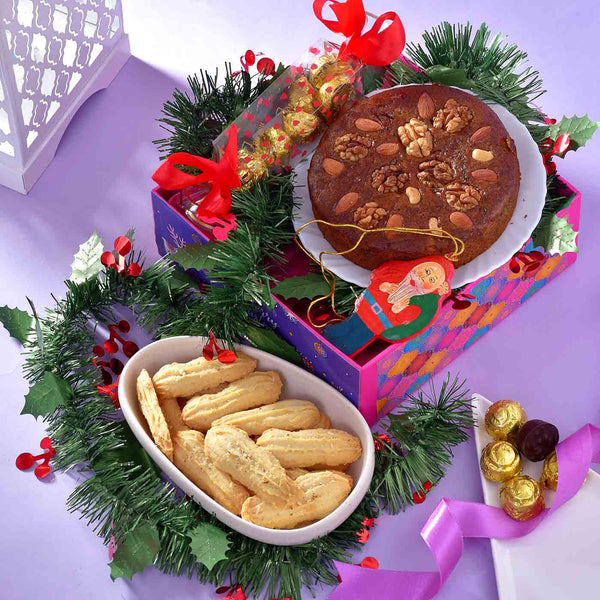 Indulgent Hamper With Cake, Decorative, Wreath, Chocolate & Tray