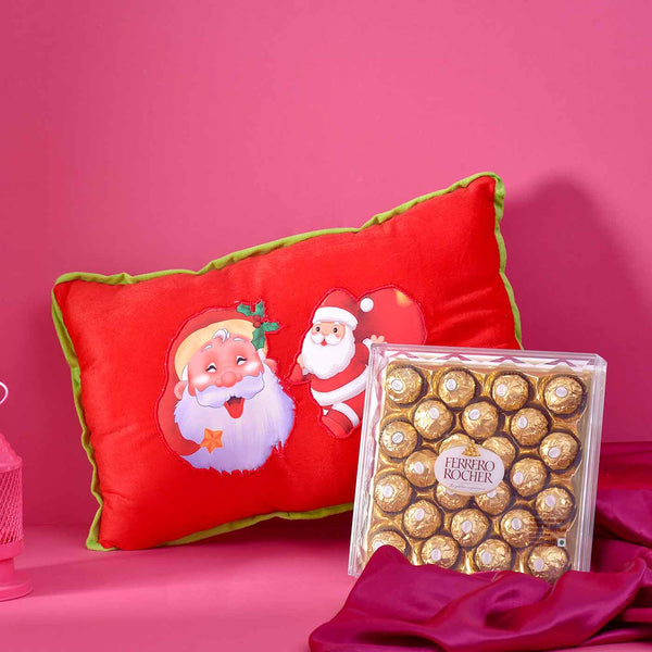 Cuddly Hamper With Santa Pillow & Ferrero Rocher