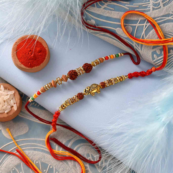 Elegant Rudraksh, Beads & Stones Set Of 2 Rakhis
