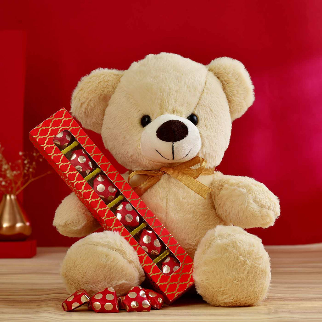 Teddy Bear & Heart-Shaped Chocolates.