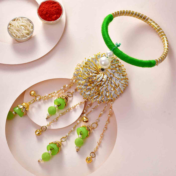 Gota & Pearls Green Bangle Rakhi