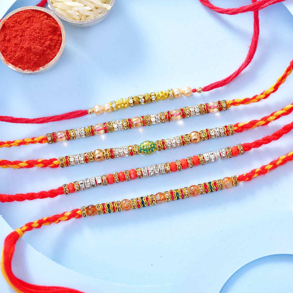 Fancy Set Of 5 Beads & Stones Rakhi