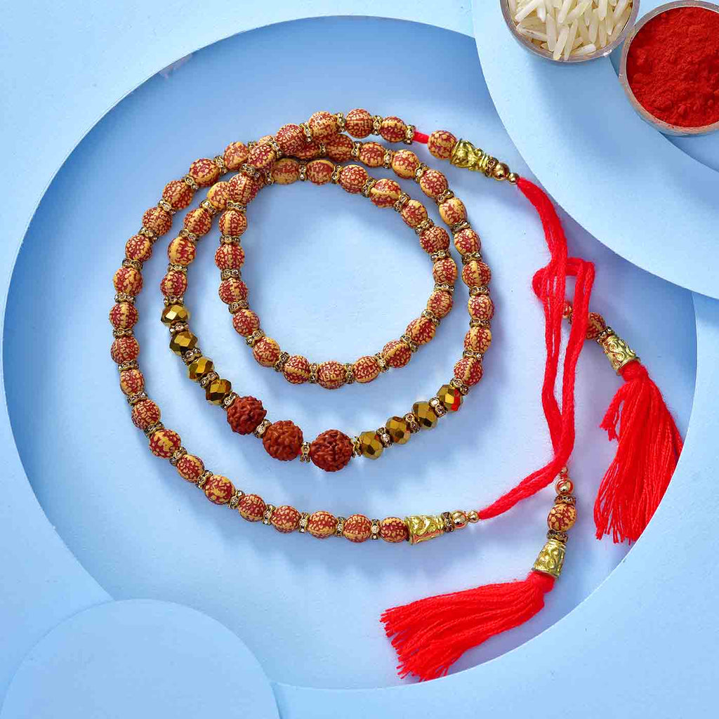 Traditional Rudraksha & Crystal Rakhi Thread