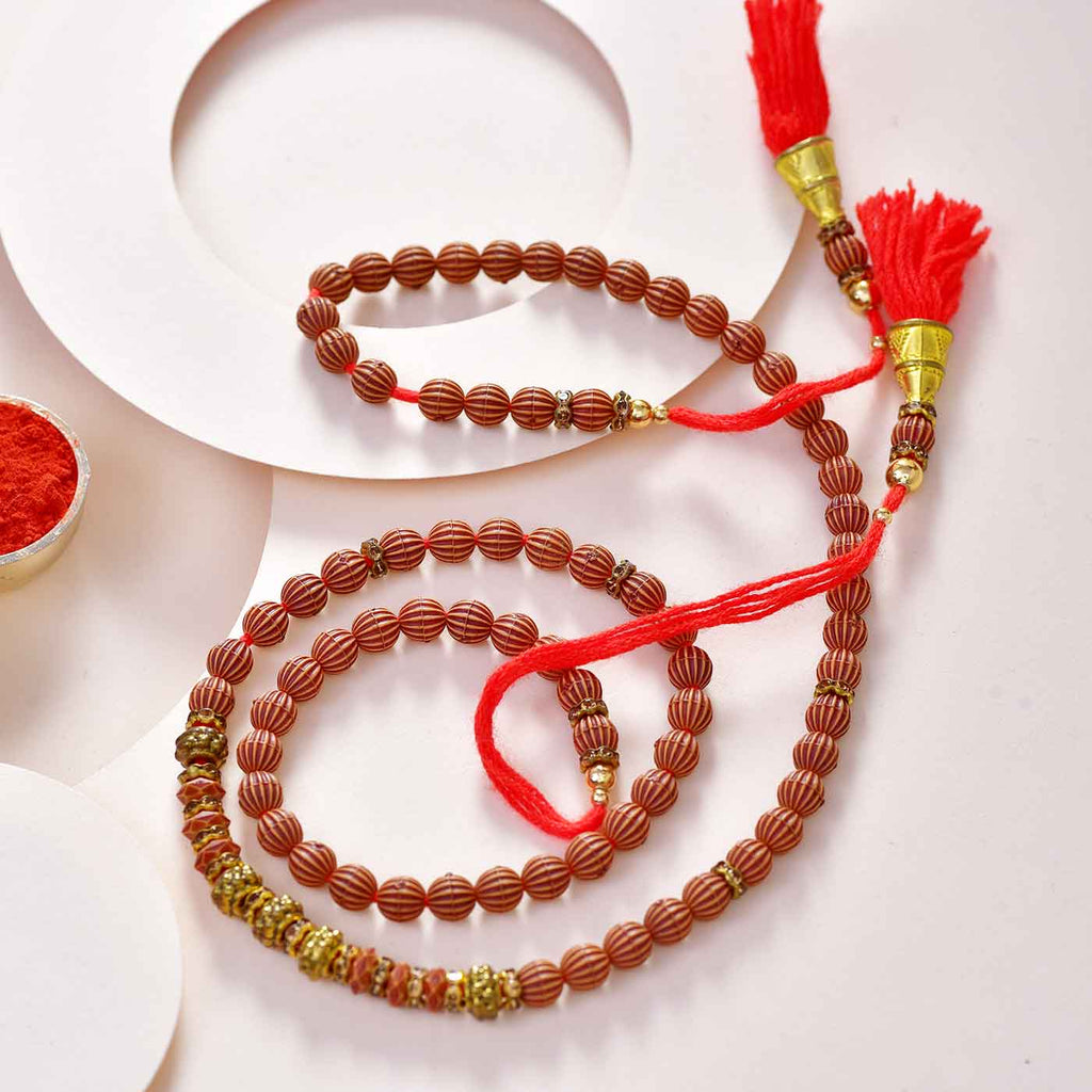 Smart Brown Beads & Stone Work Rakhi Thread