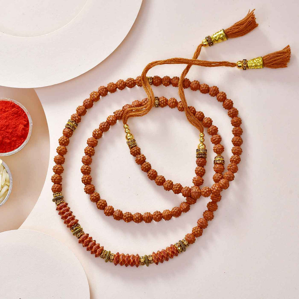 Designer Rudraksha beads & Brown Beads Rakhi Thread