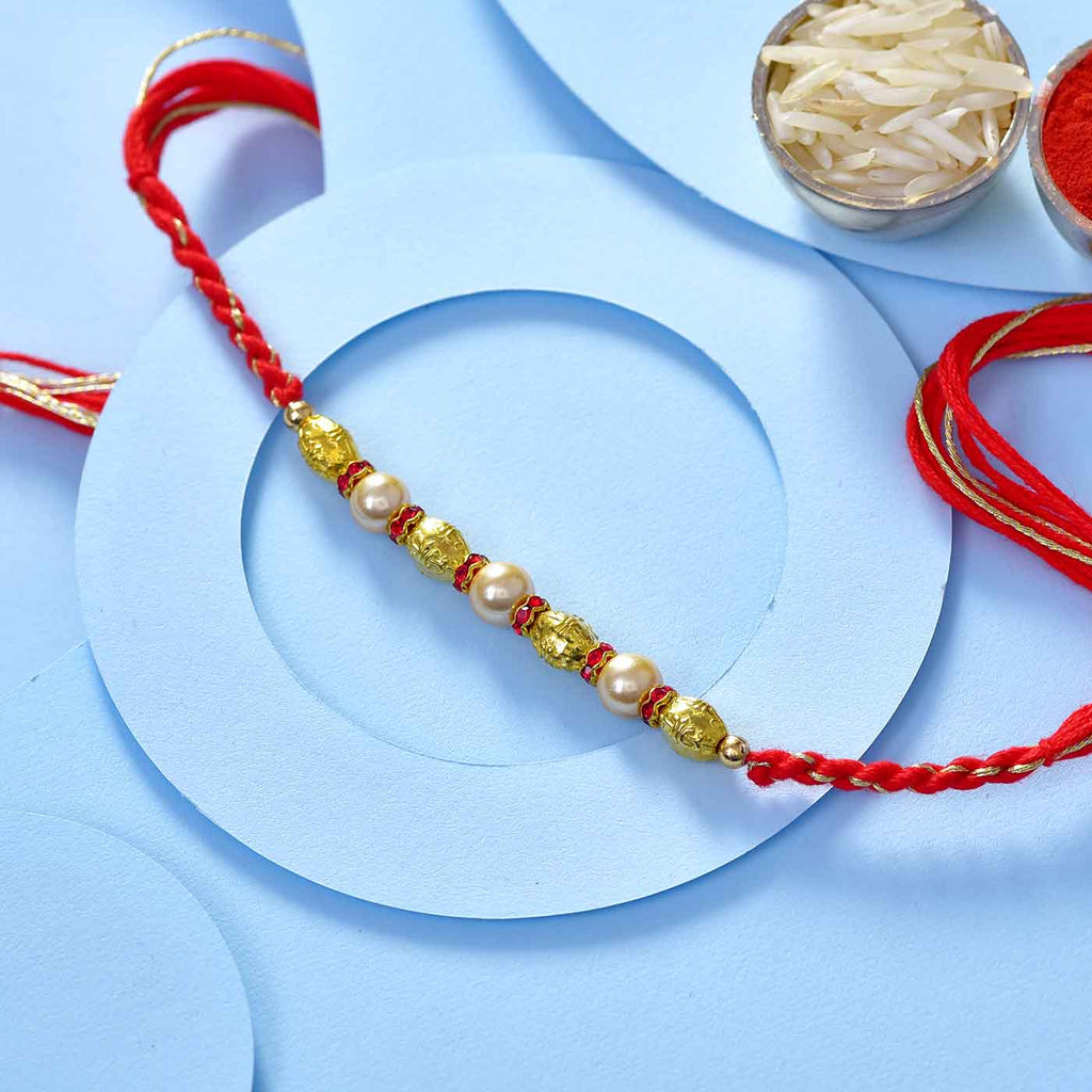 Gorgeous Pearls & Golden Beads Rakhi Thread