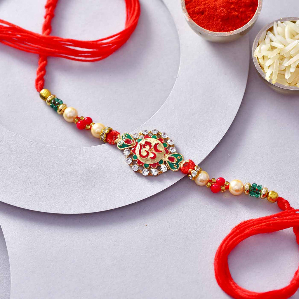 Traditional Om Meena Work Pearls & Beads Rakhi