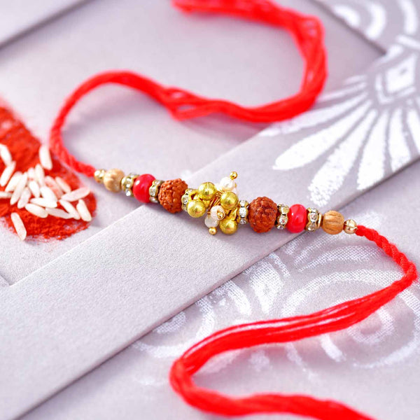 Elegant Rudraksha & Pearls Rakhi Thread