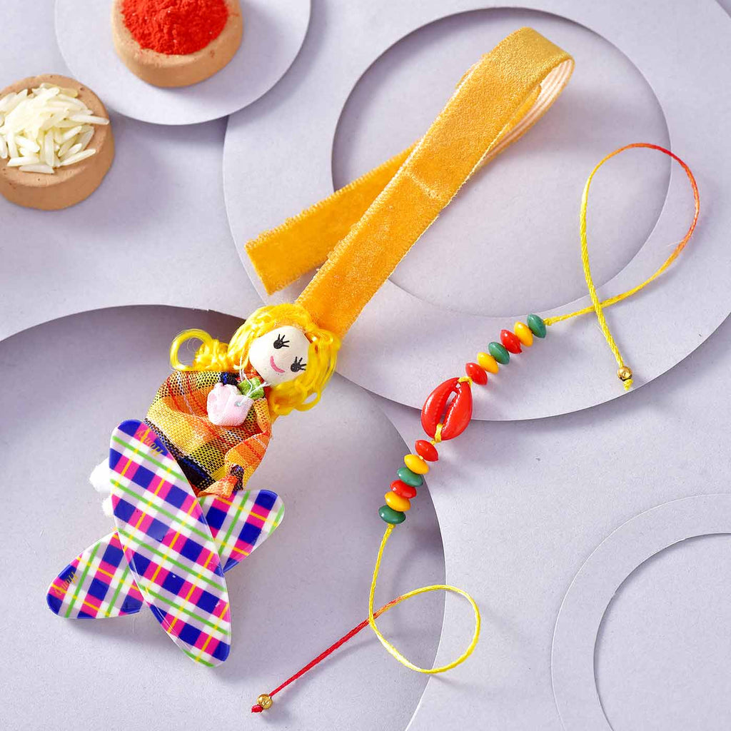 Attractive Doll With Beads Rakhi