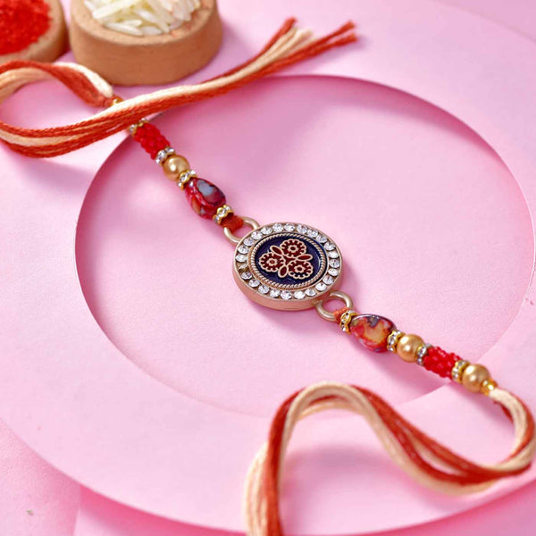 Floral Stone Work Rakhi With Beads & Pearls