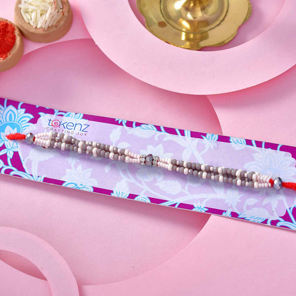 Fancy White And Grey Multistrands Beads Rakhi Thread