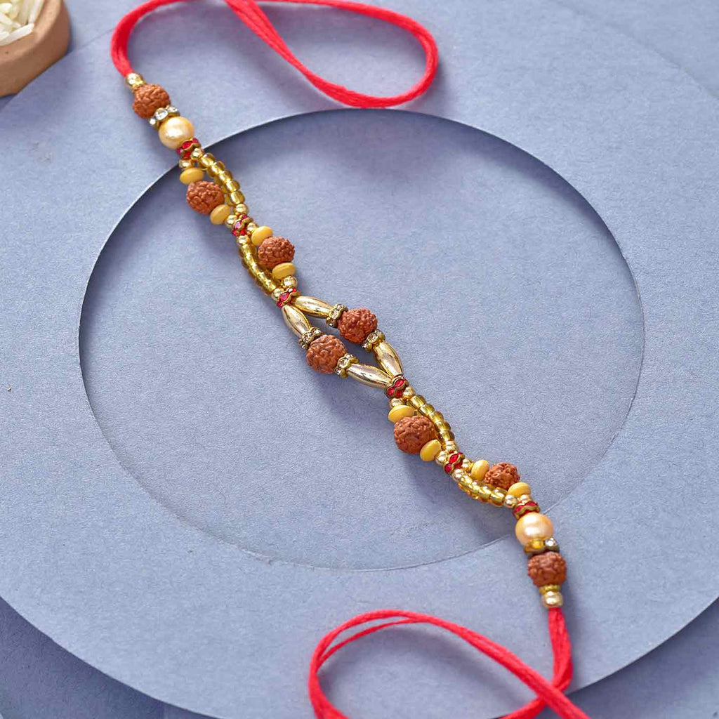 Rudraksha & Golden Beads Traditional Rakhi Thread