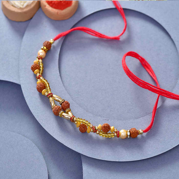 Rudraksha & Golden Beads Traditional Rakhi Thread