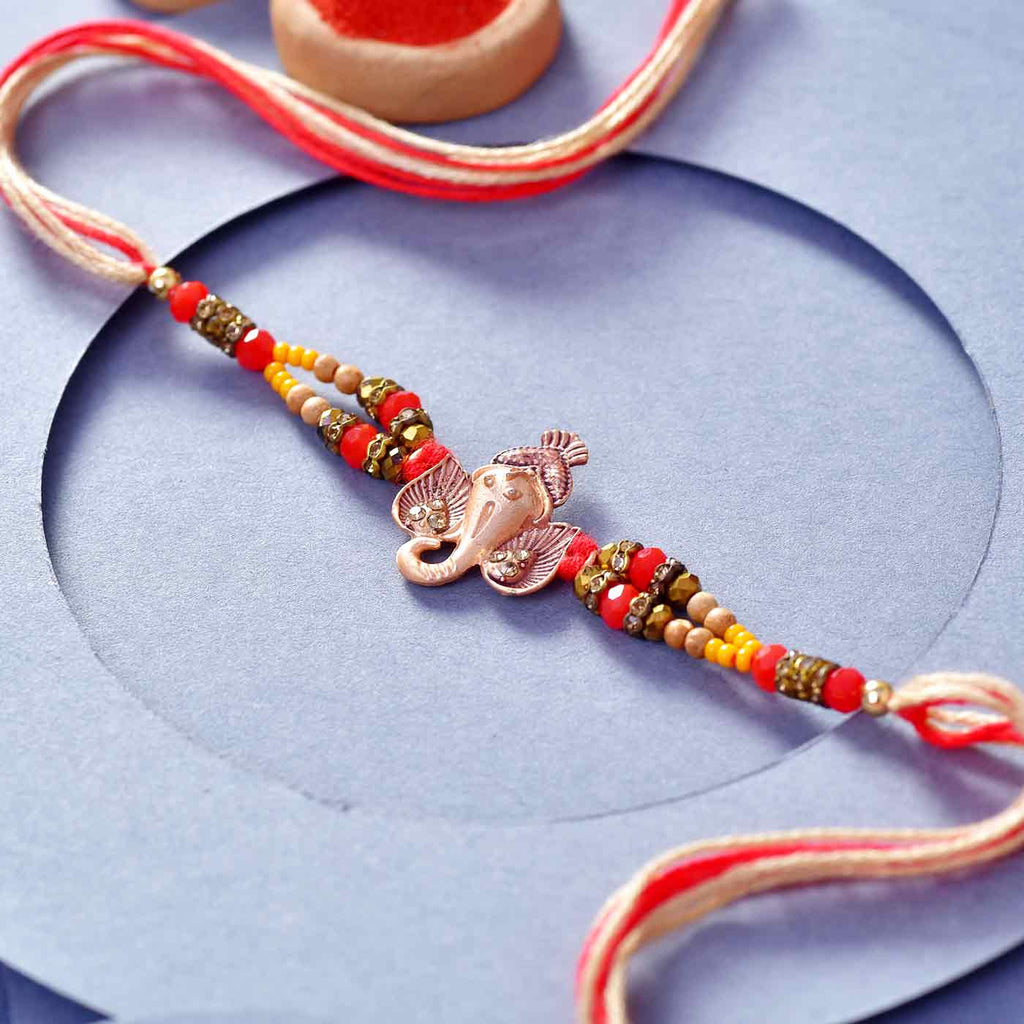 Ganesha Wooden & Crystal Beads Rakhi