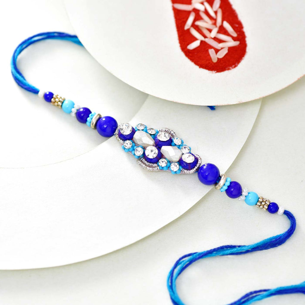Beautiful Blue Beads & Stone Work Rakhi