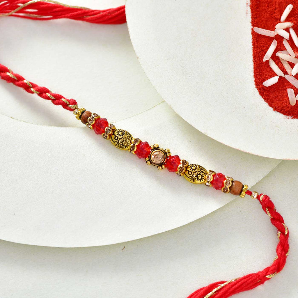 Antique Metallic Finish & Crystal Beads Rakhi Thread
