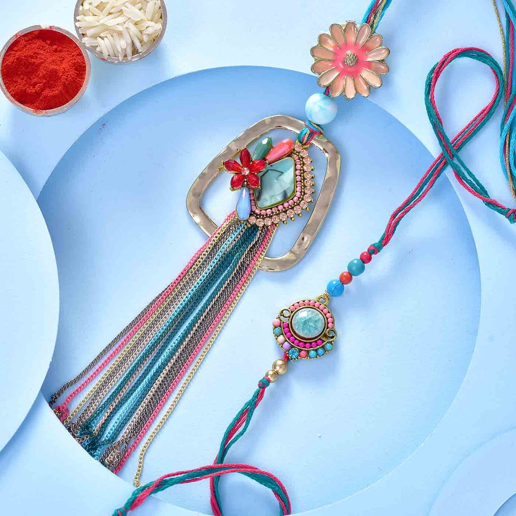 Fancy Colourful Beads Bhaiya Bhabhi Rakhi Set