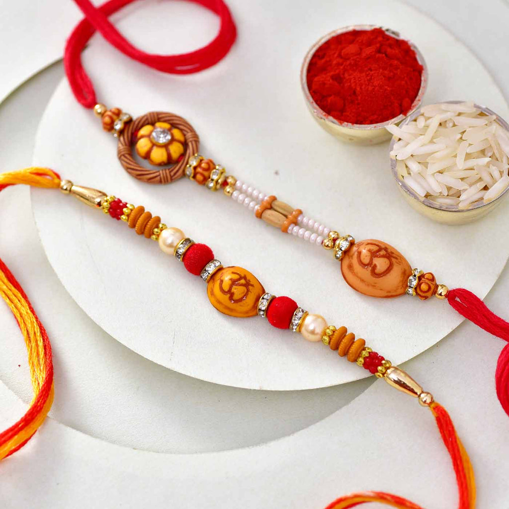 Elegant Wooden Beads Om Pearls & Beads Rakhis Set Of 2