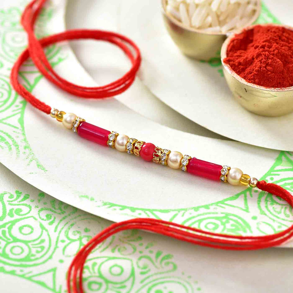 Pretty Red Beads & Pearls Rakhi Thread