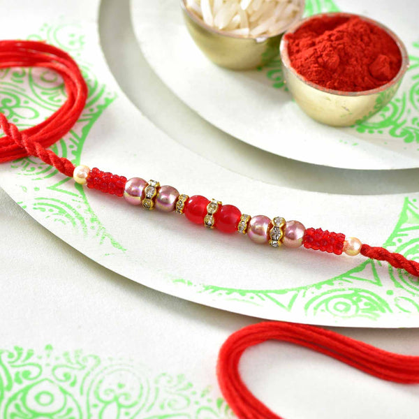 Stunning Red & Golden Beads Rakhi Thread