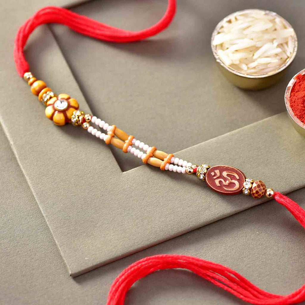 Ethnic Om-Floral Pearls Rakhi Thread