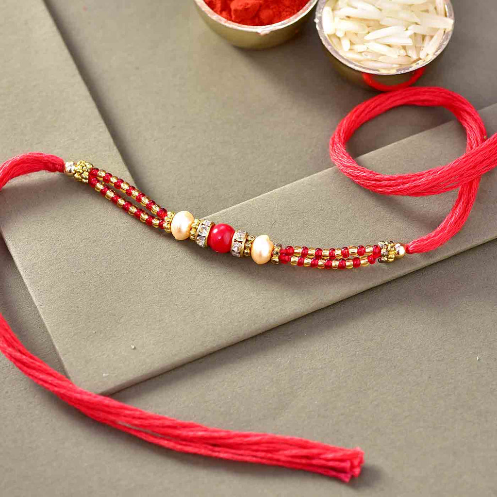 Attractive Beads & Pearls Rakhi Thread