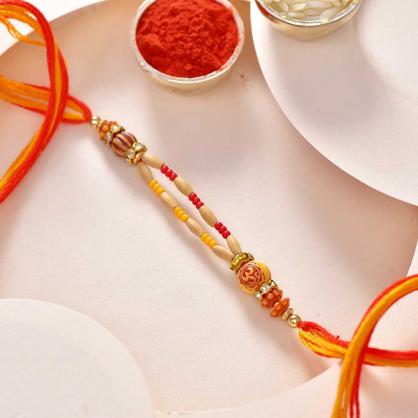 Traditional Wooden Finish Om Rakhi Thread