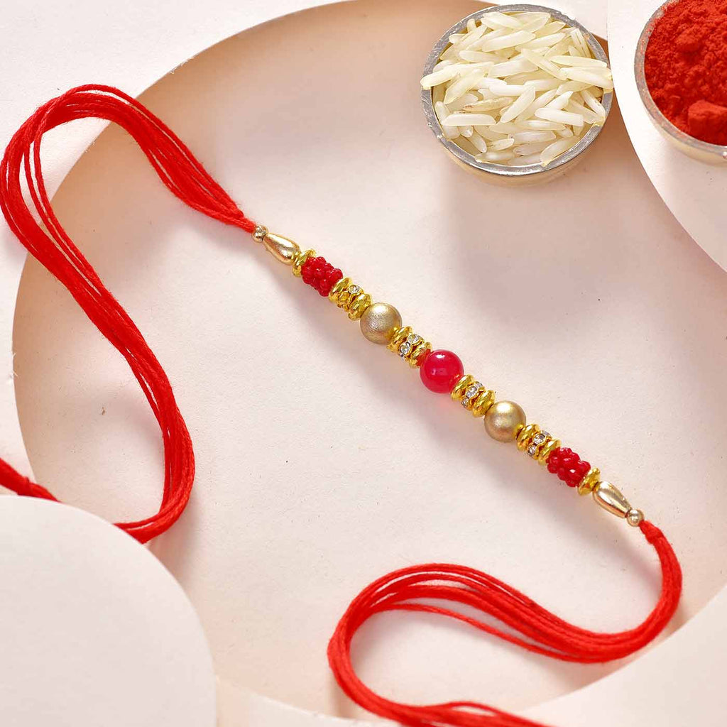 Amazing Red & Golden Beads Rakhi Thread