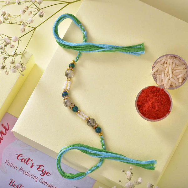 Gemstone Rakhi In Black Rutile Quartz & Azurite