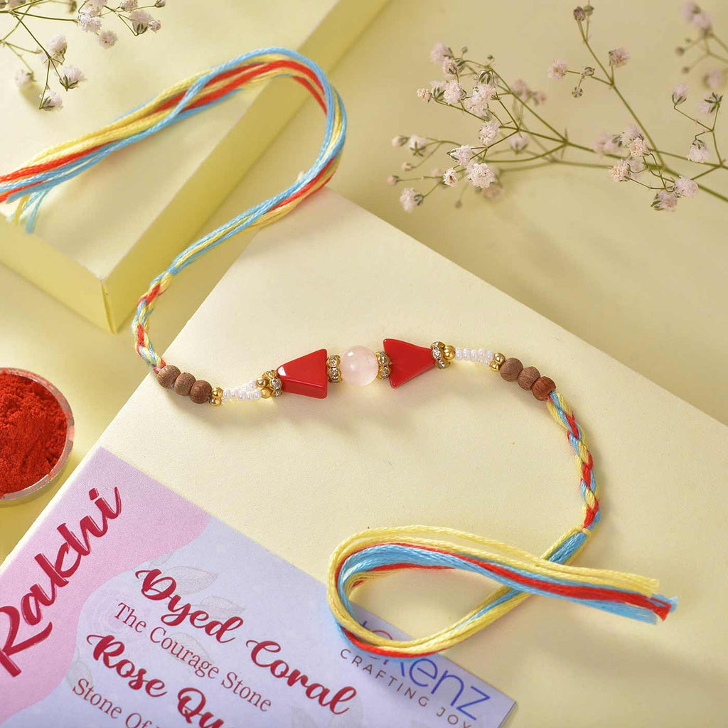 Courage & Love Stone Coral & Rose Quartz Rakhi