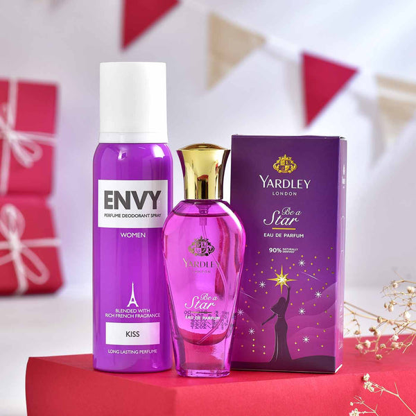 Envy Kiss Perfume for Women, Yardley London Be a star & Multocolored Washable Pouch made with recycled plasti
