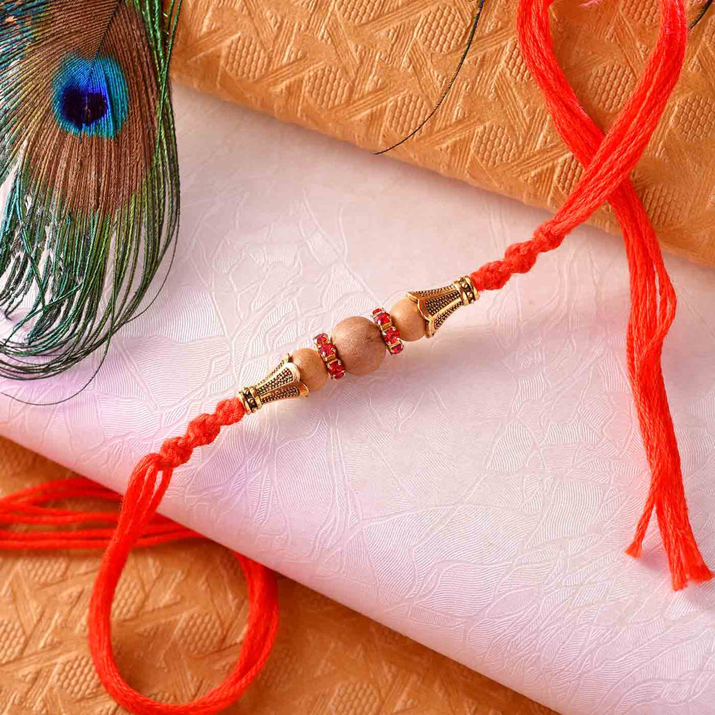 Sandalwood Beads With Antique Piece Rakhi