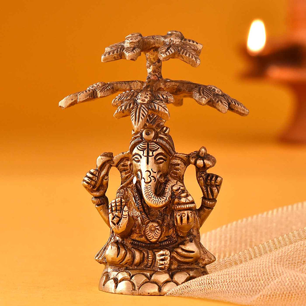 Ganesha Under Tree Brass Idol