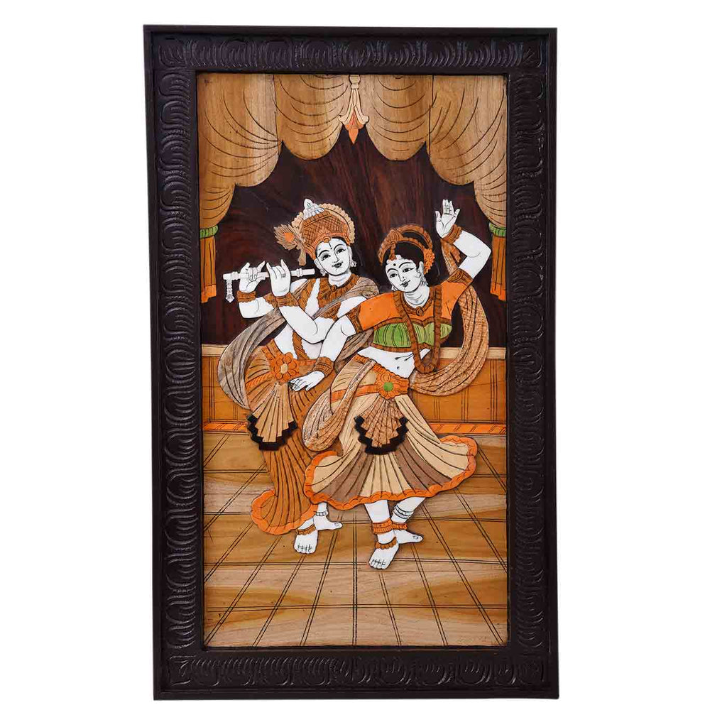 Pirouette Radha Krishna Mysore Rosewood Inlay Painting (30*18*1.7 Inches)