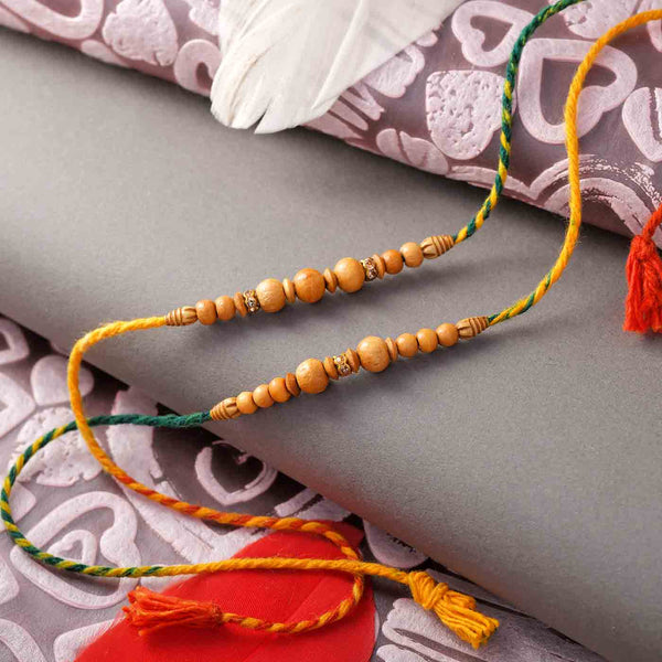 Set Of 2 Beads Rakhis With Badam Pinni & Pooja Thali
