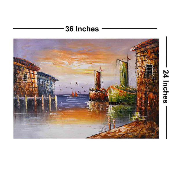 Incredible Docked Ships Seascape Painting (36*24 Inches)