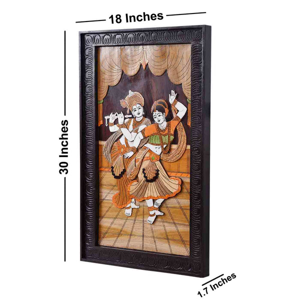 Pirouette Radha Krishna Mysore Rosewood Inlay Painting (30*18*1.7 Inches)
