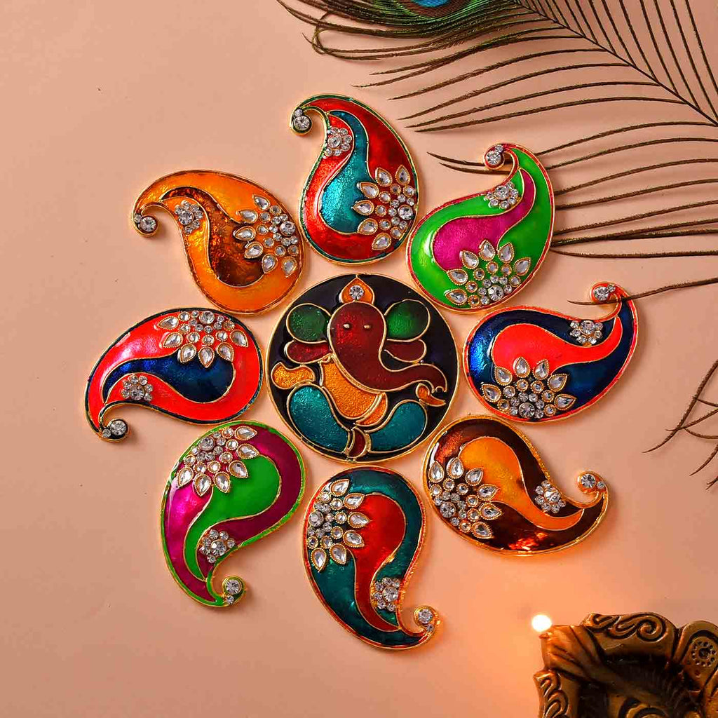 Multicolored Ganesha Paisley Rangoli
