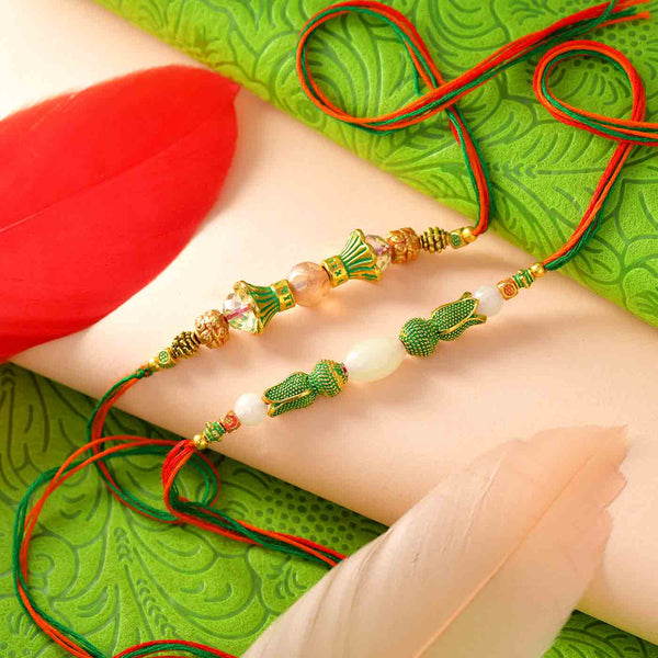 Kalash Beads & Pearl Rakhi Set Of 2