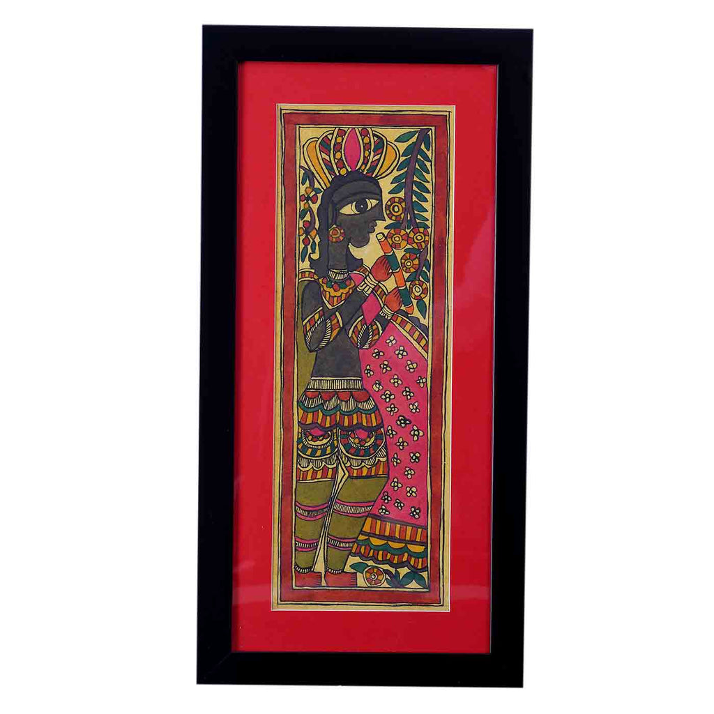 Sanctified Lord Krishna Madhubani Painting (Framed, 10*19 Inches)