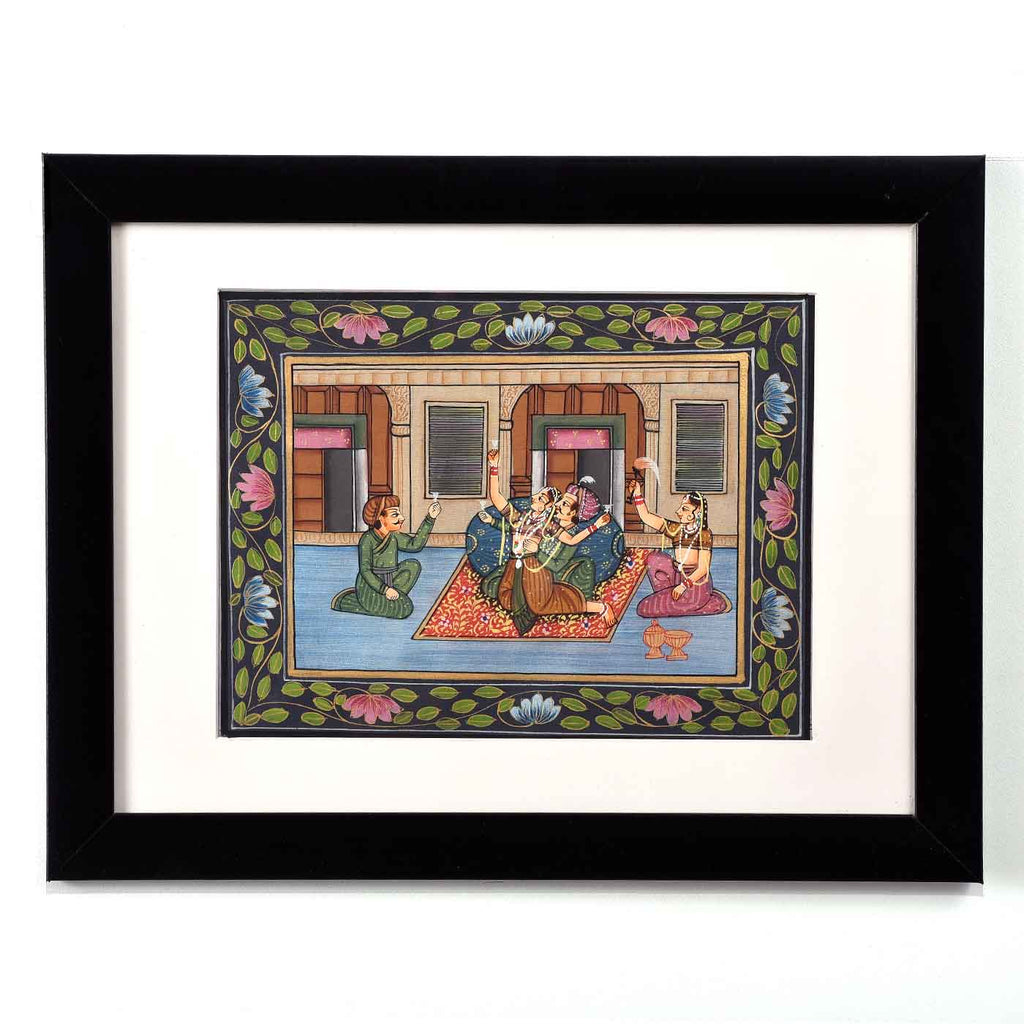 Picturesque Mughal Harem Framed Painting (13.5*10.5 Inches)