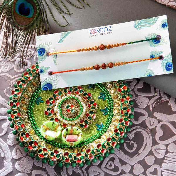 Mewa Bites With Set Of 2 Chandan Beads Rakhi & Thali
