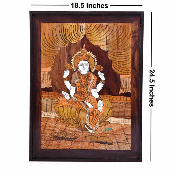Prosperous Lakshmi Mysore Rosewood Inlay Painting (24.5*18.5 Inches)