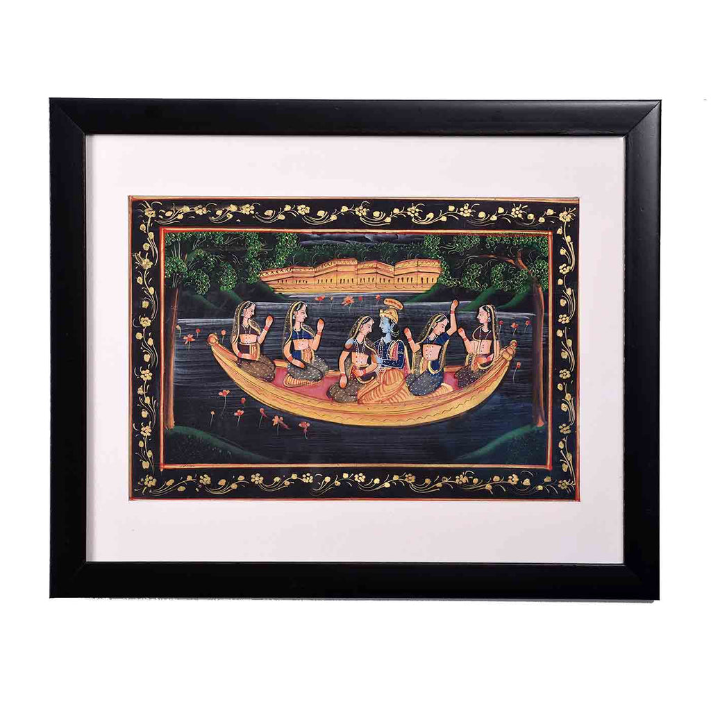 Boat Ride Of Radha Krishna Painting (16.5*13.5 Inches)