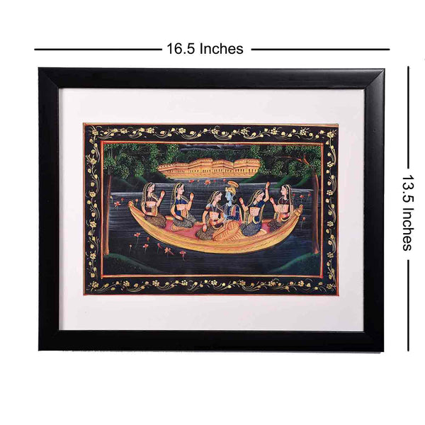 Boat Ride Of Radha Krishna Painting (16.5*13.5 Inches)