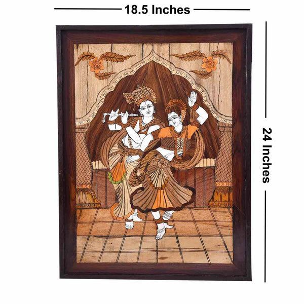 Dancing Radha Krishna Mysore Rosewood Inlay Painting (24.5*18.5 Inches)