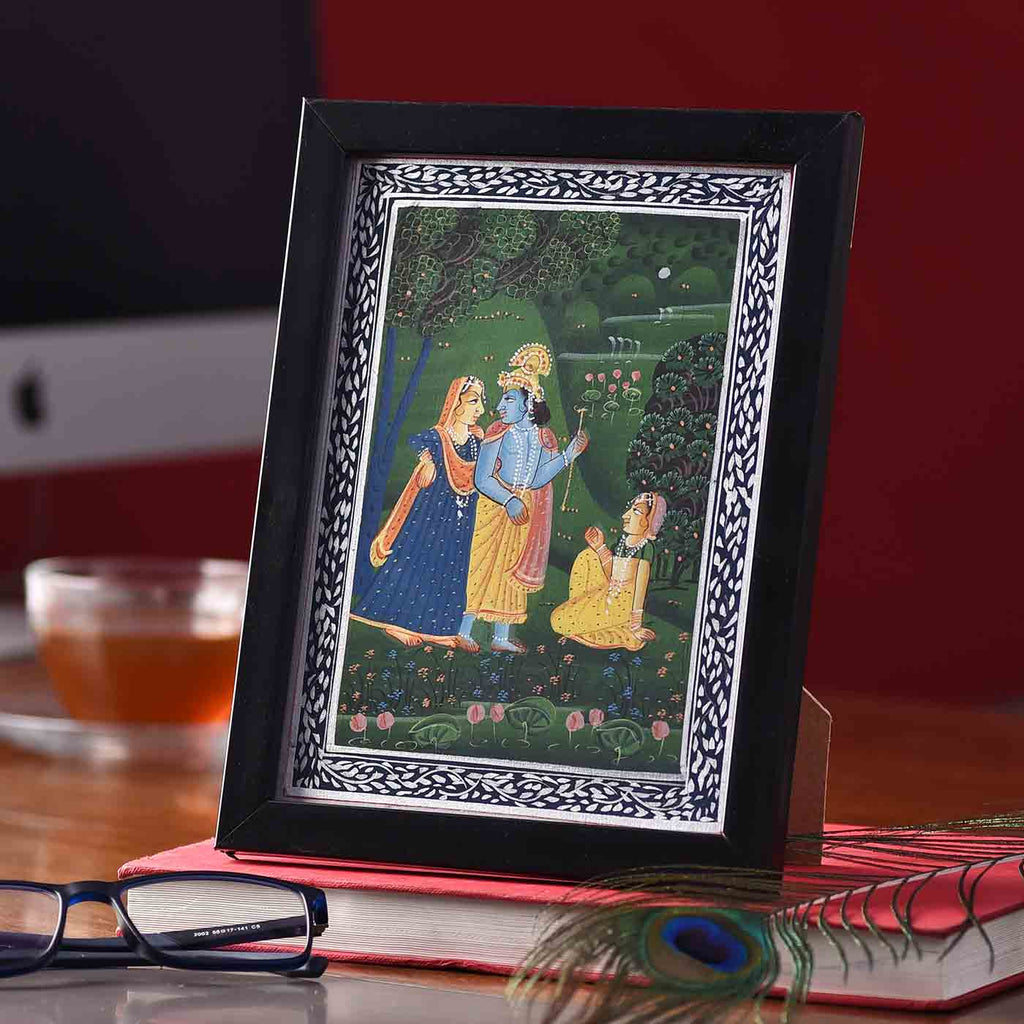 Celestial Radha-Krishna Desktop Painting (Framed, 5.5*7.5 Inches)