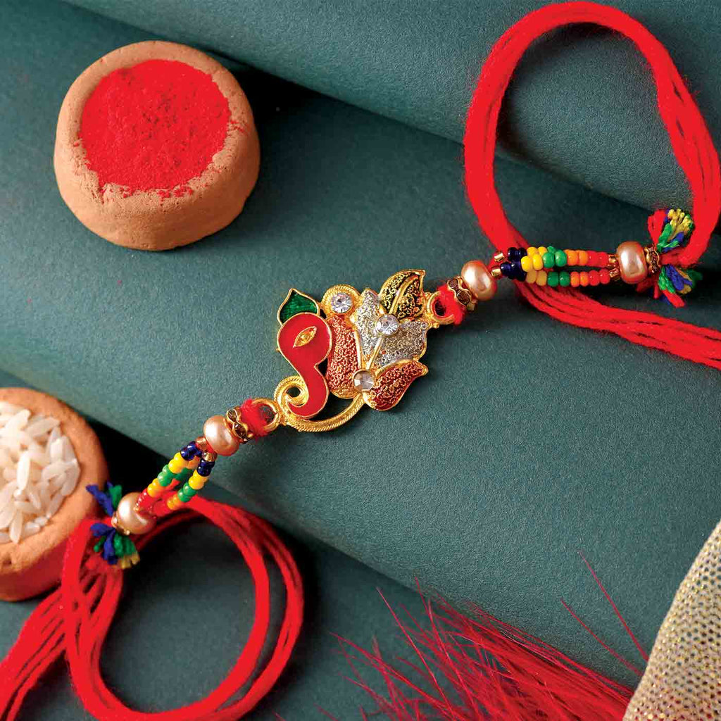 Metallic Ganpati Beads Rakhi