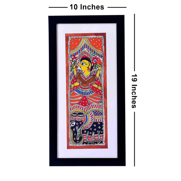 Goddess Lakshmi Madhubani Painting (Framed, 10*19 Inches)